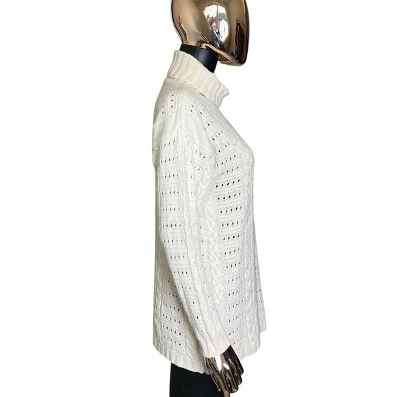 Worthington Vintage Silk Angora Blend Cable Knit Turtleneck Sweater Cream Large - Picture 4 of 8